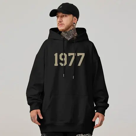 港风加肥加大码连帽重磅复古胖子男装宽松做旧卫衣加绒秋冬款外套商品大图