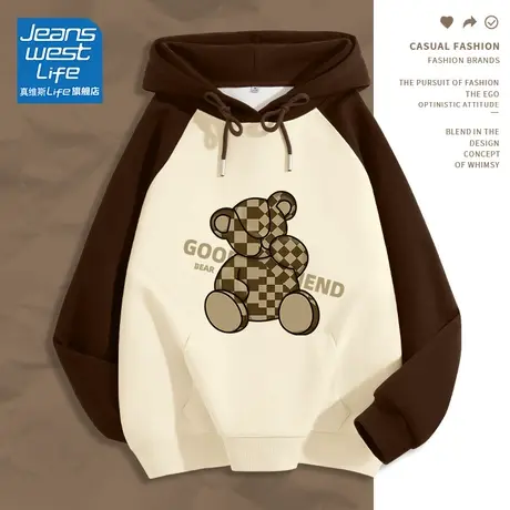 真维斯LIFE卫衣女2023新款爆款早秋女装撞色复古美式连帽外套潮C图片