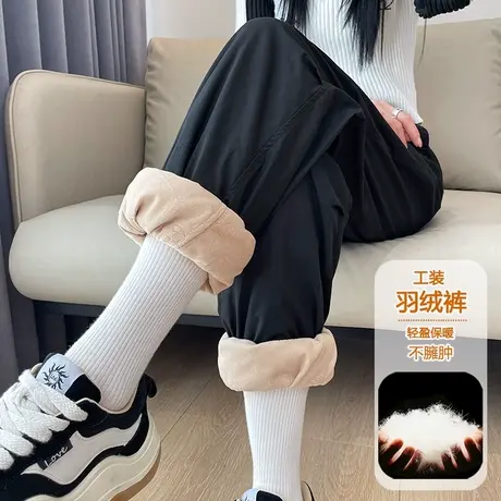 高腰加厚工装羽绒裤女冬季外穿高腰显瘦大码白鸭绒保暖束脚棉裤子商品大图