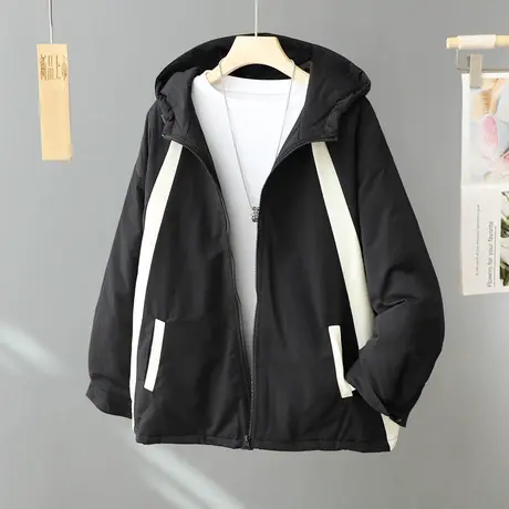 冬装新款黑色连帽棉衣女2023年韩版BF风冲锋衣外套女防风夹克上衣商品大图