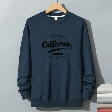 350g重磅圆领套头卫衣男秋冬款无帽上衣服摇粒绒长袖t恤宽松潮流商品大图