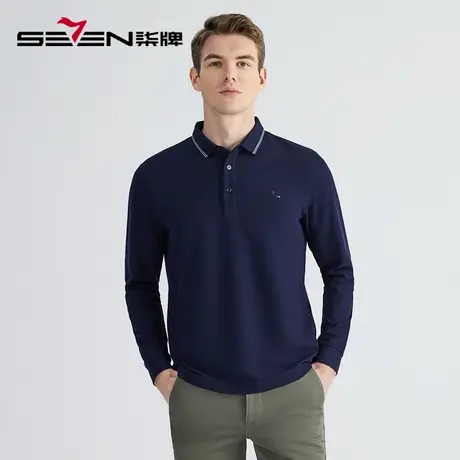 柒牌polo衫男商务休闲中青年渐变印花春秋款多色翻领长袖T恤男装商品大图