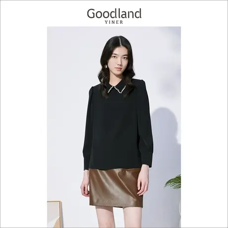 *Goodland美地女装冬季设计感小众上衣钉钻长袖衬衫商品大图