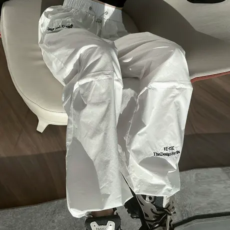 束脚运动裤女春秋新款高腰速干白色休闲灯笼阔腿宽松直筒工装裤子图片