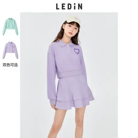 乐町套头卫衣女短款紫色翻领上衣甜美少女潮休闲春夏新款宽松韩版图片