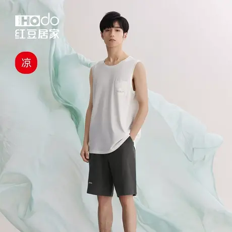 红豆男士无袖睡衣可外穿运动宽松大码休闲透气薄款背心家居服套装商品大图