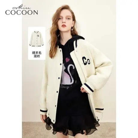 MISSCOCOON非正式学院风女2023秋季新款美式棒球服羊毛毛呢外套商品大图
