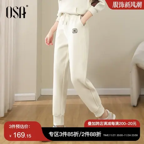 OSA欧莎磨毛德绒高腰休闲运动裤女秋冬季2023年新款宽松束脚裤子商品大图