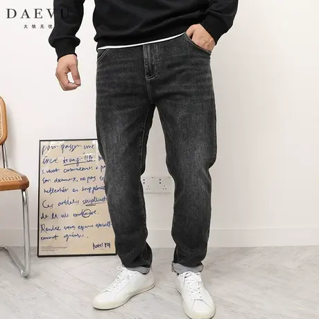 DAEVU春秋新款黑灰水洗大号潮胖子弹力小脚加肥加大码男款牛仔裤商品大图