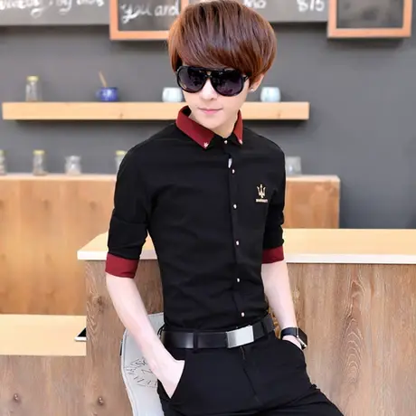 夏季短袖衬衫男士韩版潮流中袖衬衣青少年初中学生上衣服帅气夏装商品大图