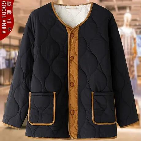 妈妈冬季加绒加厚棉衣200斤加大码宽松中老年女夹棉羽绒棉服外套商品大图