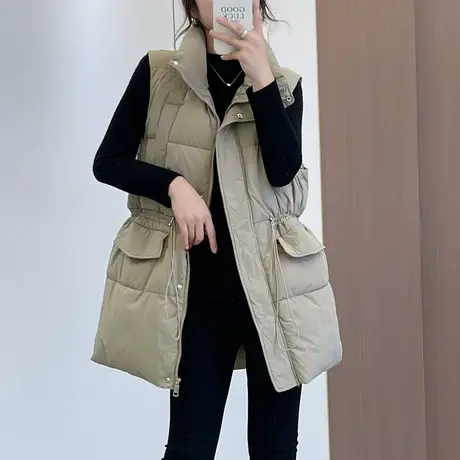 中长款羽绒棉马甲女2023秋冬季韩版新款外穿背心坎肩马夹宽松外套商品大图