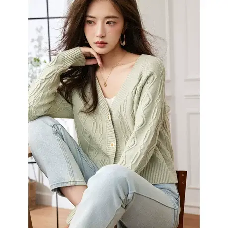 温柔淑女风毛针织开衫2023年秋季新款短款看宽松百搭v领长袖上衣商品大图