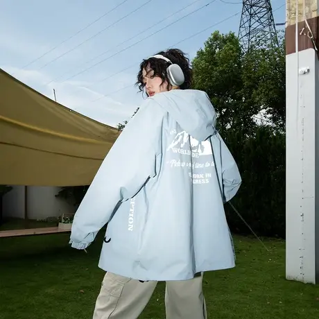 YEP户外连帽女2024新款反光爬山情侣外套宽松oversize夹克商品大图