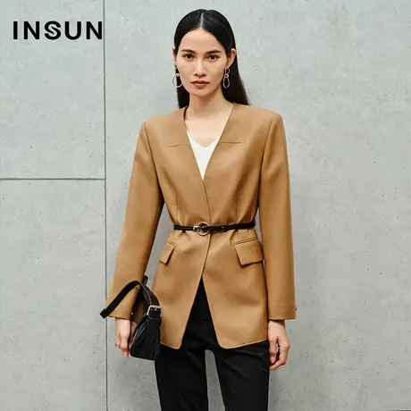 INSUN恩裳线上专选冬季无领粗斜纹精纺羊毛西装商品大图