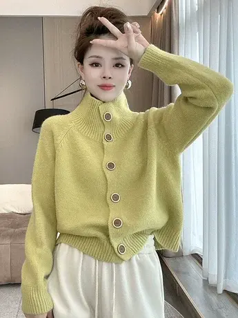 慵懒风高领毛衣开衫外套女秋冬2023新款爆款加厚漂亮宽松针织上衣图片