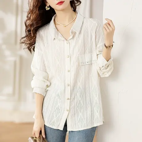 春秋新款长袖衬衫女宽松加大码女装胖mm洋气烫钻休闲百搭显瘦衬衣图片
