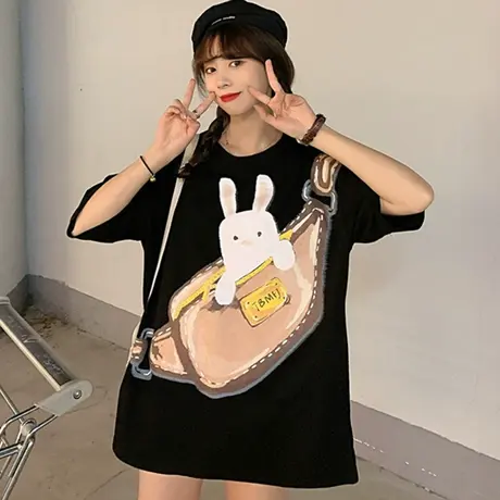 网红短袖t恤女2021夏宽松韩版学生半袖设计感小众ins超火上衣服潮商品大图