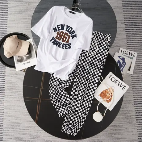 纯棉运动服套装跑步女夏季薄款时尚洋气短袖长裤小个子休闲两件套图片