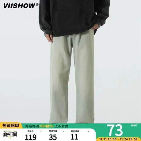 VIISHOW欧美嘻哈做旧直筒牛仔裤男潮牌宽松情侣休闲百搭阔腿长裤商品大图