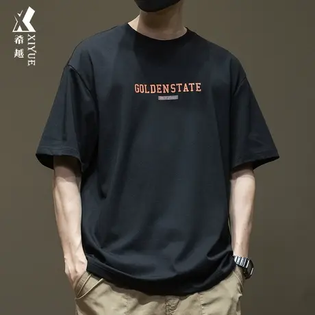 希越冰丝t恤男短袖2024夏季新款印花上衣男士宽松大码凉感男款潮商品大图