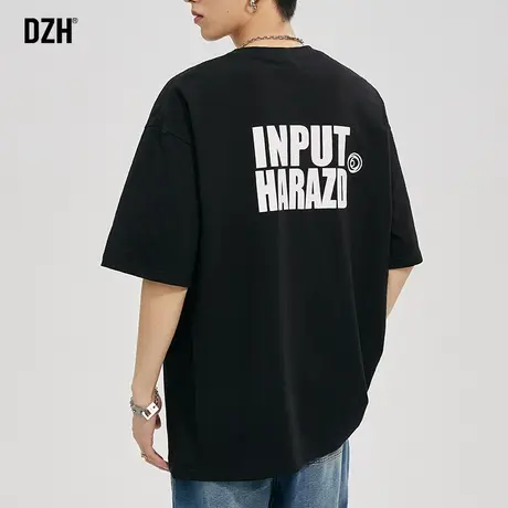 男生美式印花黑色短袖重磅t恤男夏季纯棉宽松2023新款上衣半袖商品大图