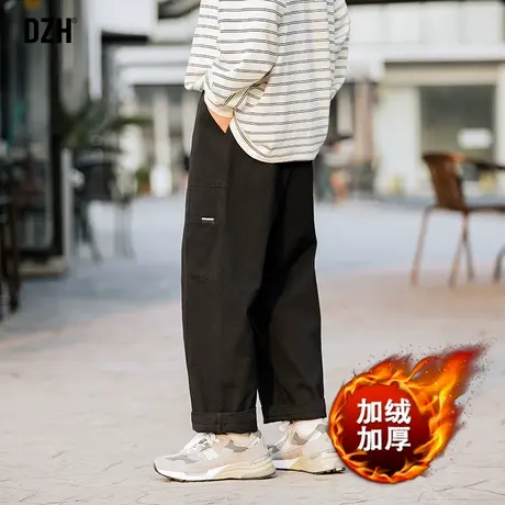 男士纯棉黑色加绒裤子男款冬季加厚宽松运动休闲裤2023新款工装裤商品大图