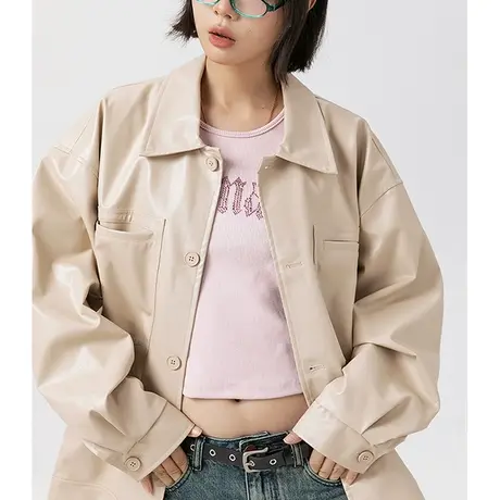 男士美式皮衣外套男潮高级感春秋季情侣装2023新款潮牌飞行员夹克商品大图