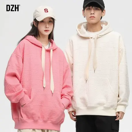 情侣肌理感连帽卫衣男宽松潮流百搭春秋纯色上衣情侣装加厚打底衫商品大图