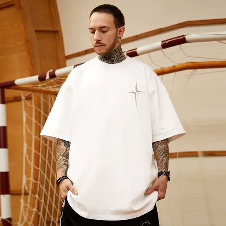 2025重磅潮牌宽松T恤美式短袖胖子五分半袖纯棉国潮大码男装夏季商品大图