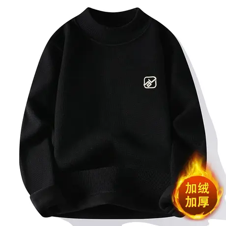 秋冬季男士圆领套头长袖潮流休闲运动衫加绒打底衫羊毛卫衣外套商品大图