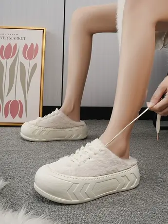 潮牌厚底毛毛拖鞋女秋冬外穿时尚小个子增高毛毛鞋高级感加绒棉拖商品大图