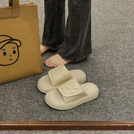 魔术贴拖鞋女夏外穿高级感2024新款踩屎感厚底一字拖网红沙滩凉拖商品大图