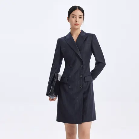 LANCY/朗姿冬季新款收腰西装连衣裙女高级感条纹显瘦女士裙子奥莱图片