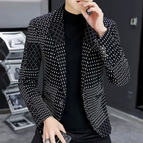 男士潮牌西服修身痞帅春秋季加厚英伦轻奢高端小西装休闲男装外套商品大图