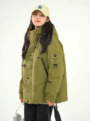 冲锋衣连帽羽绒服女2023新款冬季宽松简约工装外套派克服上衣潮款图片