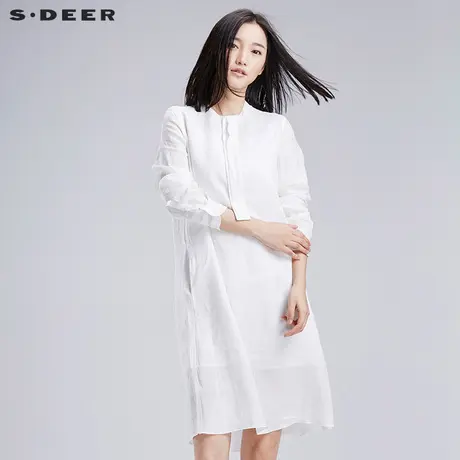 s.deer【新品】圣迪奥女装极简廓形愫白长袖半开襟上衣S16280571图片