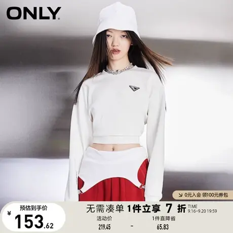 ONLY奥莱夏季截短款复古轻运动胶牌设计圆领卫衣女图片