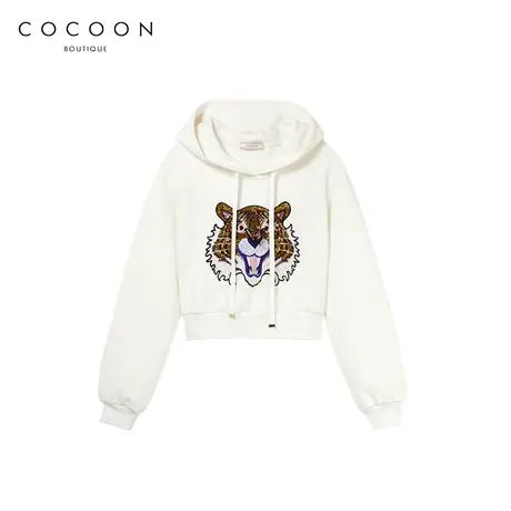 【商场同款】missCOCOON时尚上衣2023夏季新款女宽松印花连帽卫衣商品大图