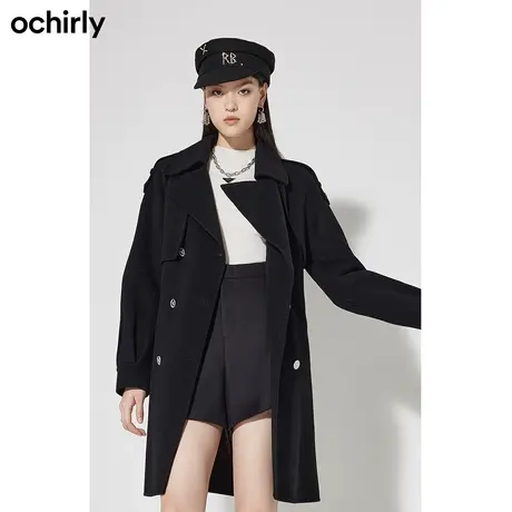 【品牌甄选】欧时力 100%纯羊毛呢大衣 秋冬外套腰带商品大图