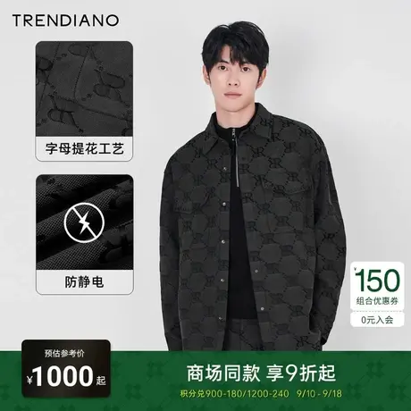 TRENDIANO官方防静电复古字母提花翻领衬衫外套潮2023新款秋季商品大图
