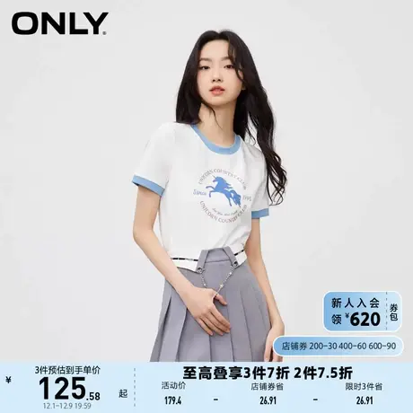ONLY奥莱春季新款时尚学院风休闲圆领直筒短款T恤女商品大图