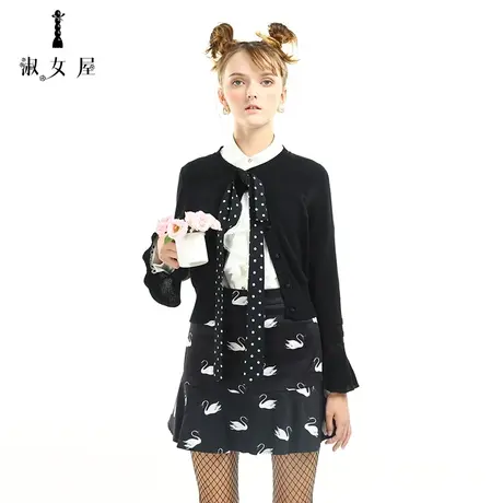 淑女屋旗舰店官网毛衣女开衫针织衫黑白公主上衣新款修身外搭复古图片