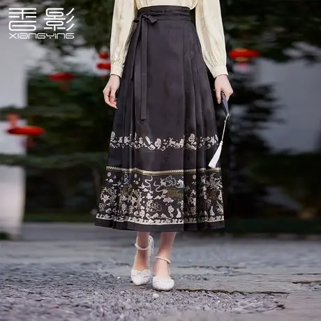 【百亿补贴官方直播】香影新中式国风马面裙女黑色半身外套图片