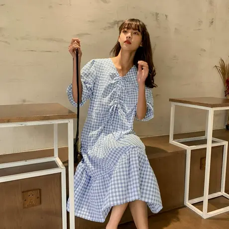 唐狮连衣裙女夏2021新款长裙韩版宽松温柔系森系泡泡袖初恋裙子D商品大图