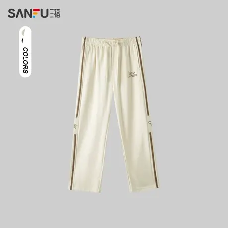 三福2024夏季新款休闲裤男针织卫裤织带情侣直脚宽松橡筋腰裤子商品大图