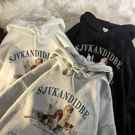 美式复古银狐绒卫衣女秋冬季加绒加厚ins潮牌设计感宽松大码外套商品大图