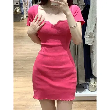 法式纯欲风短袖连衣裙女早春夏装韩版辣妹性感修身收腰包臀短裙潮图片