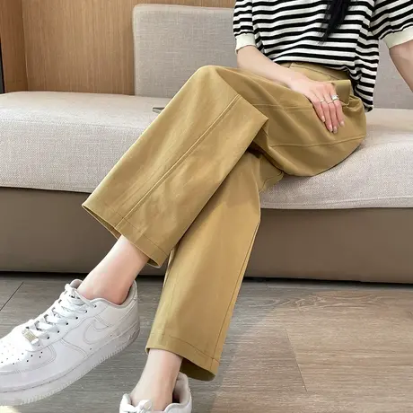 卡其色休闲哈伦裤女小个子春秋2024新款高腰宽松九分窄版直筒裤子商品大图