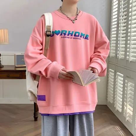 美式卫衣男女春秋季2024新款高街重磅无帽潮牌oversize情侣上衣服图片